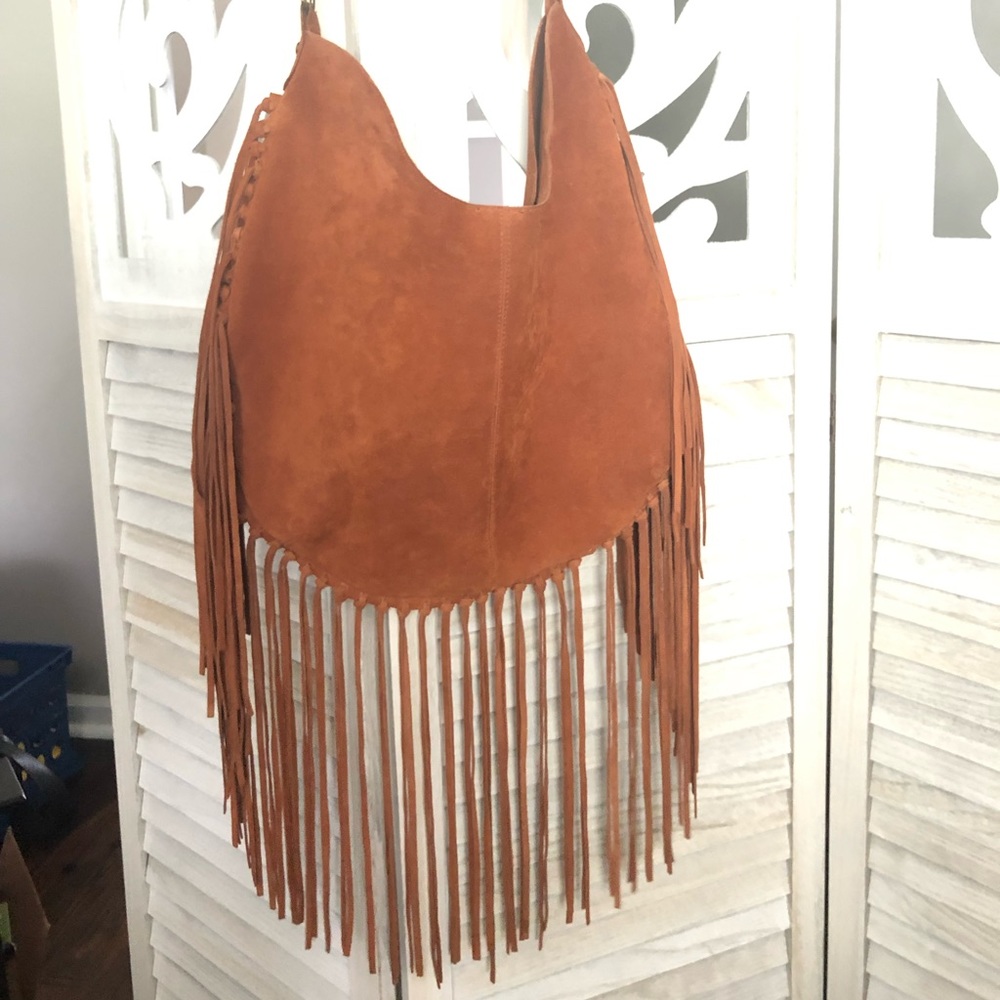 Real Suede Leather Fringe Purse T-shirt&Jeans Brand